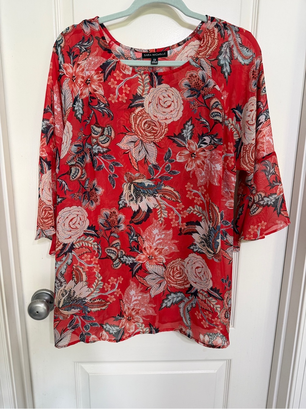 Sara Michelle Red Floral Tunic Blouse
